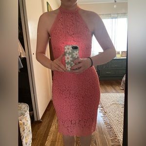 Coral Express Lace Cocktail Dress. 0
